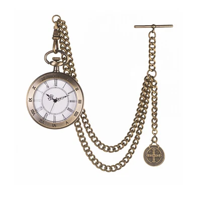 Antique Design Bronze Quartz Pocket Watch with Religious Pendant Pocket Chain - Image 1 of 4