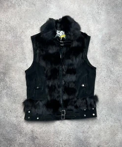 vintage gothic punk fur leather studded vest - Picture 1 of 6