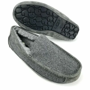 UGG Pure Men's Ascot Suede Wool Slippers Grey Moccasin Lined Sheepskin Sz 9 - Picture 1 of 9