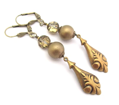 Pendientes Art Nouveau Topacio Cristal Imitación Perla Fiesta Regalo para Ella Largo Foto 1 de 4