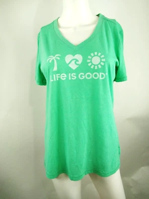 Life is Good Women Cool Short Sleeve Vee Beach Elements Green Medium 65225 - Image 1 of 4