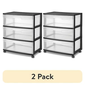(2 pack) Wide 3 Drawer Cart Black - Picture 1 of 5