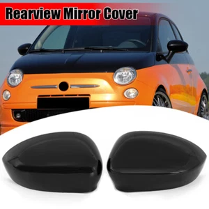 1PAIR LEFT+RIGHT MIRROR COVERS GLOSSY BLACK FOR FITS FOR FIAT 500 2007-2019 - Picture 1 of 7