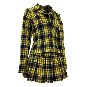 Adult As If Cher Yellow Plaid Jacket Skirt Set Womens Halloween Costume - Picture 1 of 2