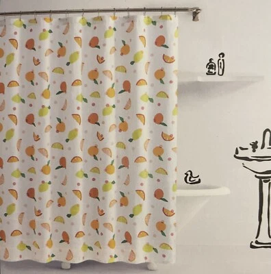Kate Spade Citrus Lemon 🍋 Naranja 🍊 Cortina de Ducha Tela Punto 72" x 72" Blanco Foto 1 de 4
