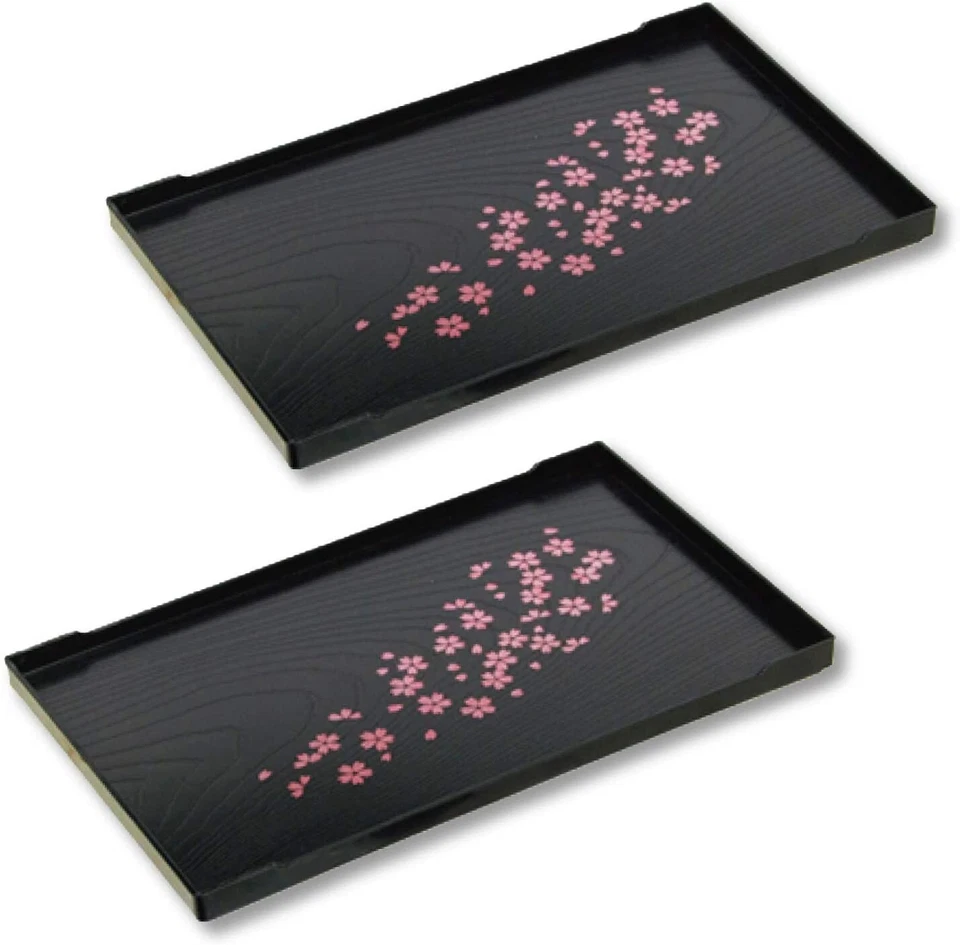 2-Pc JapanBargain Serving Trays Japanese Plastic Lacqured