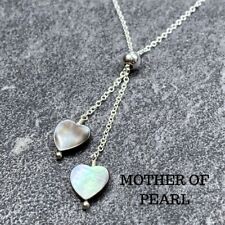 Mother of Pearl Heart Necklace - Black - 925 Sterling Silver - Adjustable NSL007