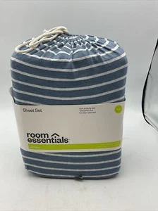 Room Essentials Jersey Sheet Set Twin Size Wider Stripe Blue - Picture 1 of 8