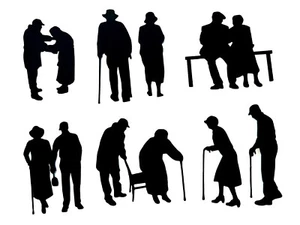 OLD MAN & WOMAN, WALKER, CANE + "GROWING OLD TOGETHER" SILHOUETTE DIE CUT/ CUTS - Picture 1 of 7
