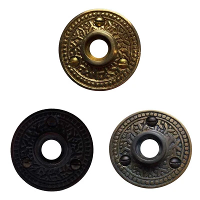 Solid Brass Bronze Antique Style Rosette Door Plate Pair - The Rice - Image 1 of 4