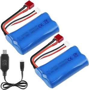 2 x 2000mAh 7,4V 2S Li-Ion Batterie T Stecker 20C mit USB Ladegerät für RC Auto - Bild 1 von 9