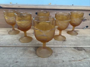 (6) L.G. Wright Amber Glass Cabbage Leaf Wine Goblets - Picture 1 of 11