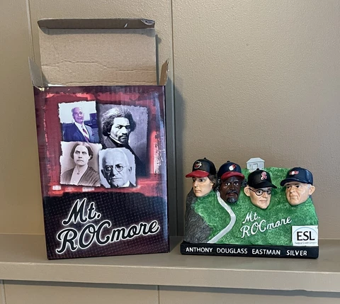 NIB Rochester Red Wings Mt. Rocmore Statue SGA Frederick Douglass George Eastman Cover