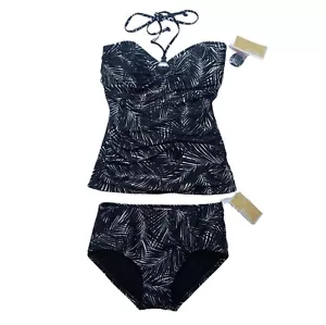 Michael Kors Women's SMALL Logo Ring Shirred Tankini Swimsuit 2 Piece Set NEW - Picture 1 of 17