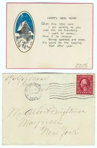 Vintage 1921 Happy New Year Wishes Greeting Card With Envelope - Picture 1 of 2