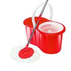 Red 360° Spin Mop With Bucket Set 2 Microfiber Cleaning Heads Home Floor Cleaner