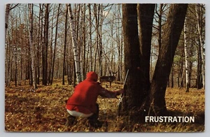 Frustration - Deer with Squatting Hunter Humor c1966 Postcard - Picture 1 of 2