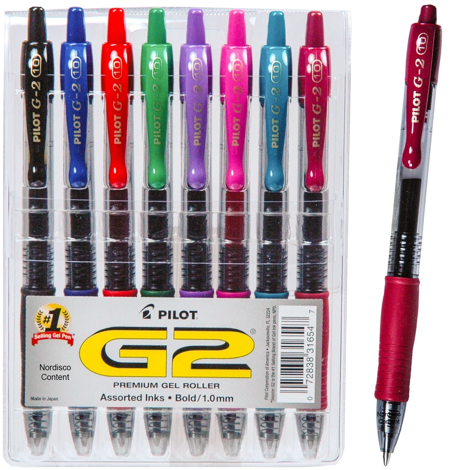 Pilot G2 1.0 Bold 8 Color Assortment 31654, Gel Ink Rollerball Pens