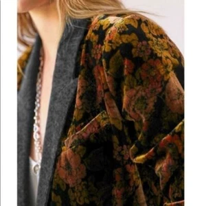 Nuevo con etiquetas Blazer Free People Nicolette Terciopelo Floral Gran Tamaño Novio Chaqueta Talla L - Imagen 1 de 24