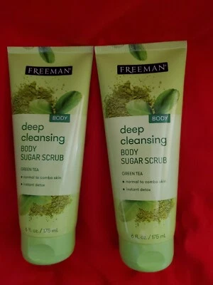 2 FREEMAN EXFOLIATING  BODY SUGAR SCRUB DEEP CLENASING GREEN TEA - Image 1 of 4