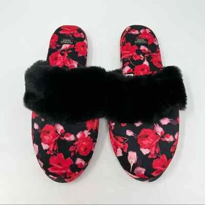 Nuevo con etiquetas Zapatillas Victoria’s Secret Para Mujer M Negro Rosa Satén Difuso Slides Foto 1 de 4