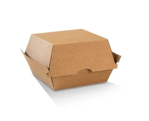 250 x Disposable Burger Box Disposable Brown Corrugated Kraft Plain 102x105x80mm - Picture 1 of 2