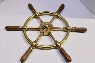 Rosebank Ironworks Edinburgh Brass Brown Bros & Co. Ship Wheel 18" Diameter - Image 1 of 4