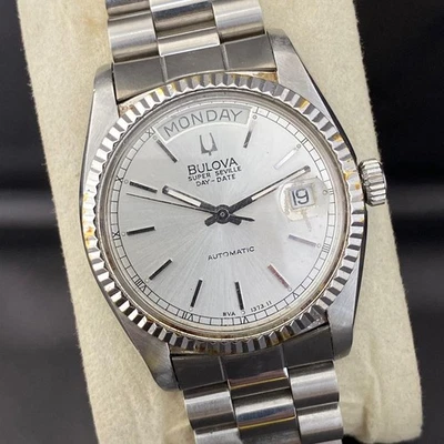 Raro orologio Bulova President Super Seville Day Date automatico argento... - Immagine 1 di 4