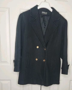 Vintage JOFELD Double Breasted Gold Buttons Black Wool Blend Coat Mid-Length USA - Picture 1 of 14