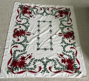 WUNDERSCHÖNE Weihnachten Weihnachtsstern & Kerze Vintage Tischdecke groß 59" x 102" - Bild 1 von 7