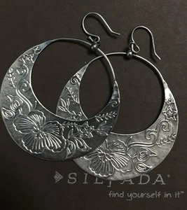 Silpada Flower Basket 925 Sterling Silver Etched Hook Earrings W2378 - Picture 1 of 4