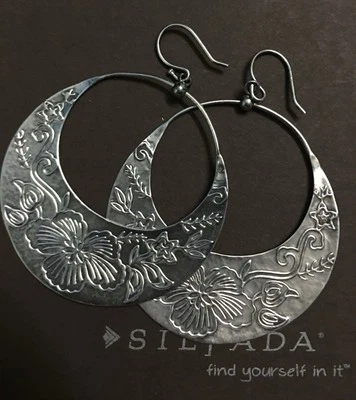 Silpada Flower Basket 925 Sterling Silver Etched  Hook Earrings W2378 - Image 1 of 4