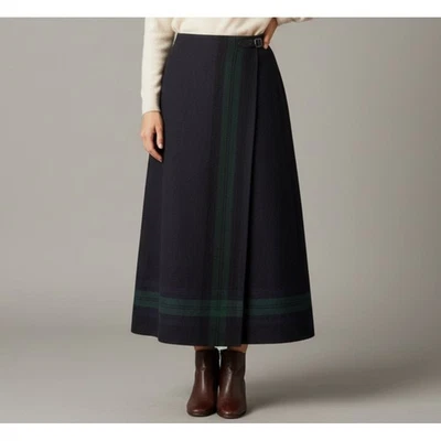 Maxi Falda Vintage Años 90 Talbots Azul Marino Envoltura de Lana Hebilla Cintura 12 Tela Italiana Y2K Foto 1 de 4