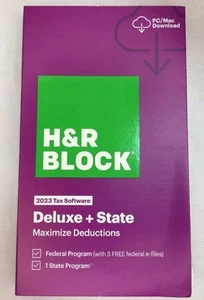 (1) BOX H&R BLOCK 2023 DELUXE + STATE TAX SOFTWARE PC/MAC DOWNLOAD FASTSHIP - Picture 1 of 3