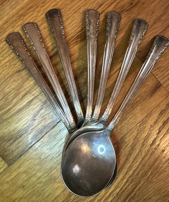 7 cucharas sopera redondas Gumbo plato de plata profunda Holmes & Edwards MAY QUEEN Foto 1 de 4