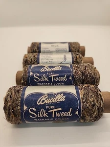 **Rare** Bucilla Pure Silk Tweed Washable Colors 4 Skeins Each 400 Yds - Picture 1 of 6