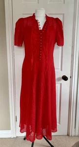LK Bennett Sina Red Silk-Cotton Midi Dress Size - Picture 1 of 6