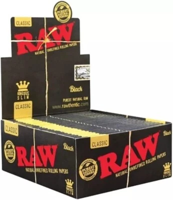 Full Box of 50 RAW Black Classic King Size Slim Rolling Papers Smoking Cigarette