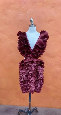 ASOS LUXE Premium ruffle plunge mini dress layered pleated satin Oxblood Party - Image 1 of 4