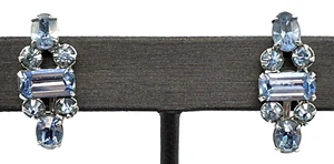 Vintage himmelblau Kristall Tschechisch Strass Schraubverschluss Kletterer Ohrringe - Bild 1 von 9