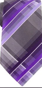 Geoffrey Beene Fearless Plaid Purple Mens Tie Grey Mens Necktie Casual Formal - Picture 1 of 1