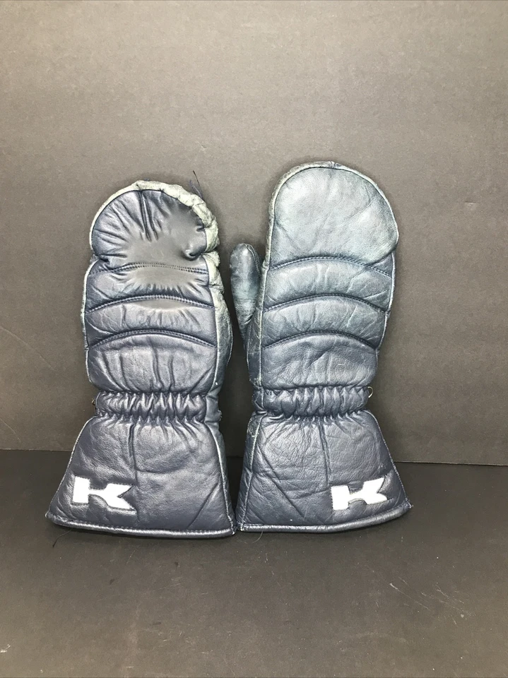 Authentic Original Kawasaki Vintage Leather Snowmobile Racing Mittens Blue NICE - Image 1 of 4