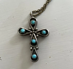 red coral and turquoise necklace cross pendant - Picture 1 of 3