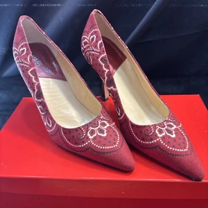 Vintage Charles Jourdan Rare Red Bandanna Italy Sz M 5 1/2 Never Worn Freeship! - Picture 1 of 24