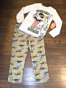 Wonder Nation Boys Dino Long Sleeve Top and Pants 2-Pc Sleep Set Sz M L 8 10 12 - Picture 1 of 7