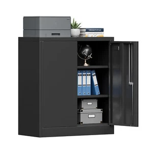 Metal Storage Cabinet Garage Kitchen Organizer w/2 Shelves& Lock Pantry Cupboard - Picture 1 of 12
