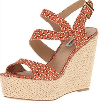 Sandalia de cuña alpargata estampada Steve Madden Jenny en naranja talla 7,5 Foto 1 de 4