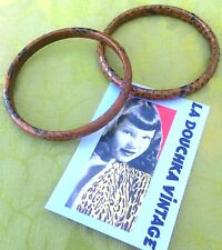 2 ~ Brown & Black ~ Unused French 1960s Woman Snakeskin Bangle Bracelets~ Set Of