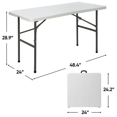4ft Portable Plastic Folding Table Rectangular for Camping Picnic Party W/Handle - Image 1 of 4