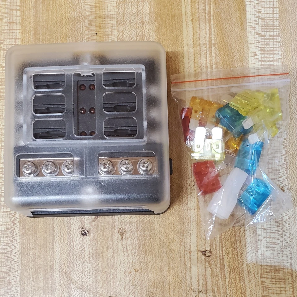 6 Way 12V Fuse Box - 12Volt Blade Fuse Block Holder, 6 Circuit W/Negative Bus  - Image 1 of 1